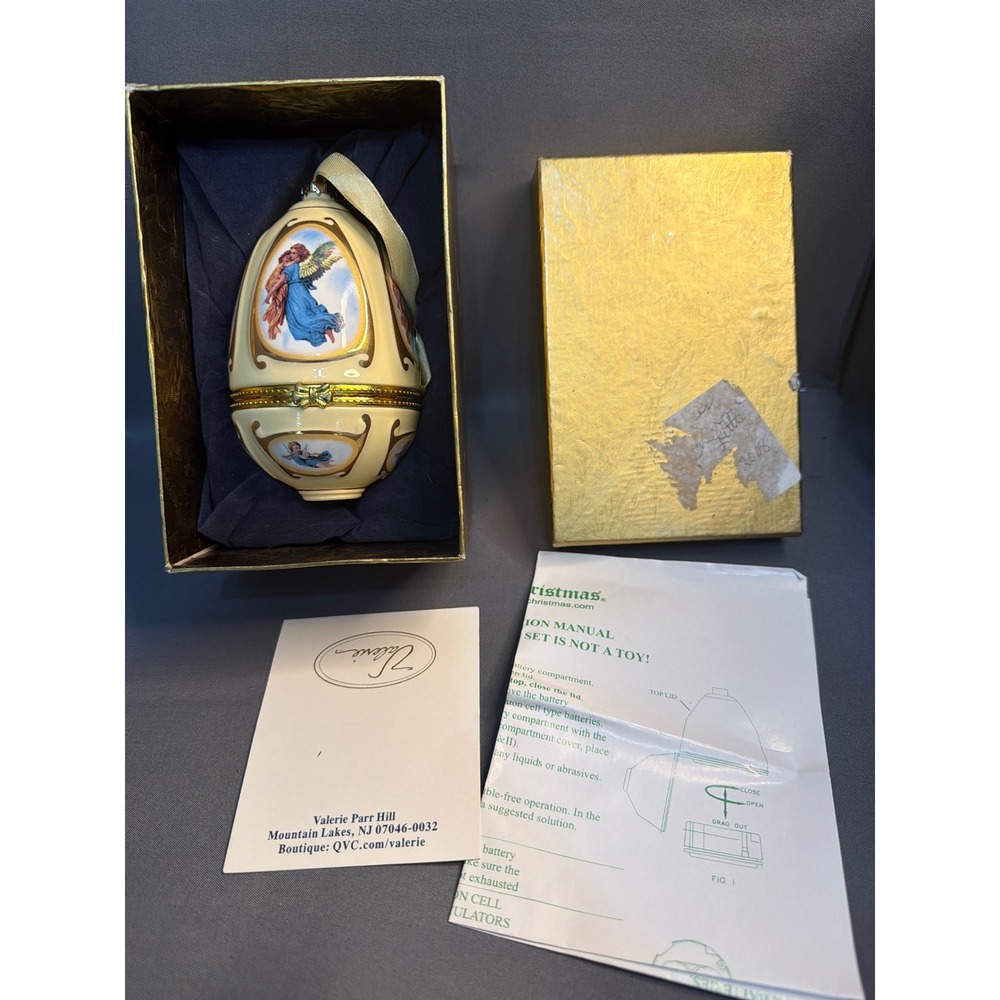 Valerie Parr Hill Mr Christmas Musical Egg Ornament Angel Porcelain Trinket Box